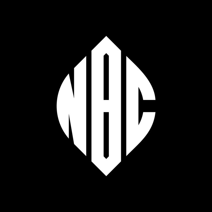 Vector diseño del logotipo de la letra del círculo nbc con forma de círculo y elipse letras de la elipse nbc con estilo tipográfico las tres iniciales forman un logotipo de círculo nbc círculo emblema monograma abstracto letra marca vector
