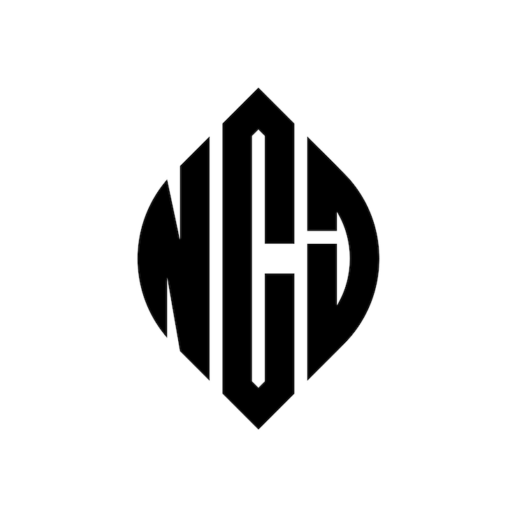 Vector el diseño del logotipo de la letra del círculo ncj con forma de círculo y elipse ncj letras de elipse con estilo tipográfico las tres iniciales forman un logotipo del círculo cnj emblema del círculo monograma abstracto carta marca vector