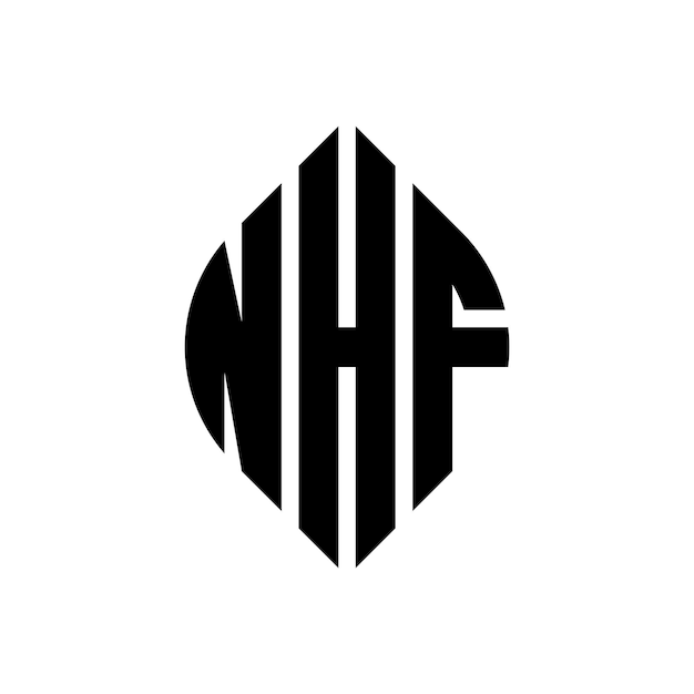 Diseño del logotipo de la letra del círculo NHF con forma de círculo y elipse