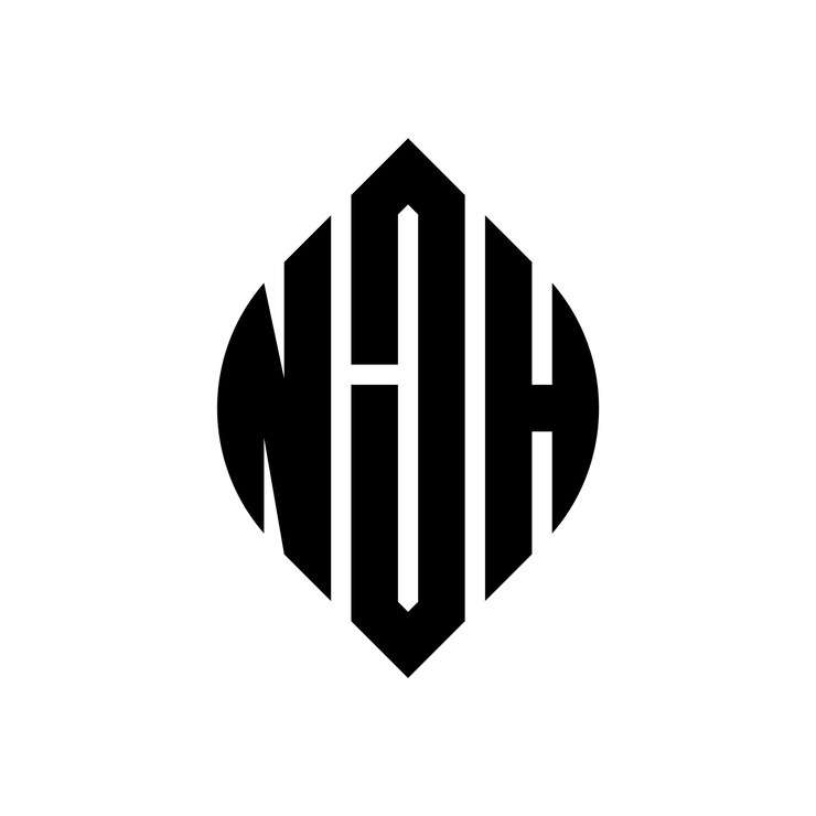 Vector diseño del logotipo de la letra del círculo njh con forma de círculo y elipse njh letras de elipse con estilo tipográfico las tres iniciales forman un logotipo del círculo nyh círculo emblema monograma abstracto carta marca vector