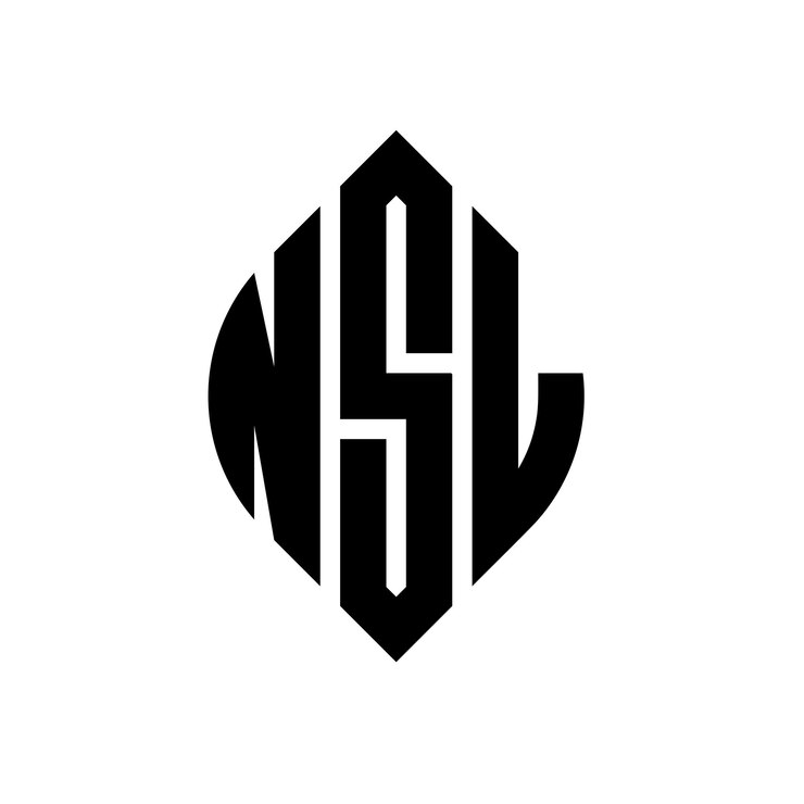 Vector diseño del logotipo de la letra del círculo nsl con forma de círculo y elipse letras de la elipse nsl con estilo tipográfico las tres iniciales forman un logotipo del círculo emblema del círculo abstracto monograma letra marca vector