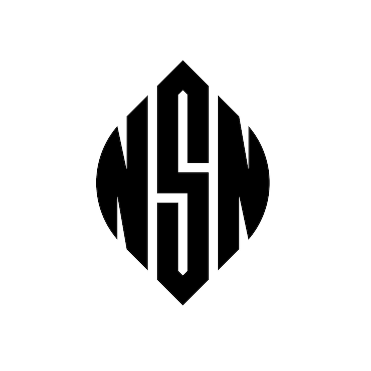 Vector diseño del logotipo de la letra del círculo nsn con forma de círculo y elipse letras de la elipse nsn con estilo tipográfico las tres iniciales forman un logotipo del círculo emblema del círculo msn monograma abstracto letra marca vector