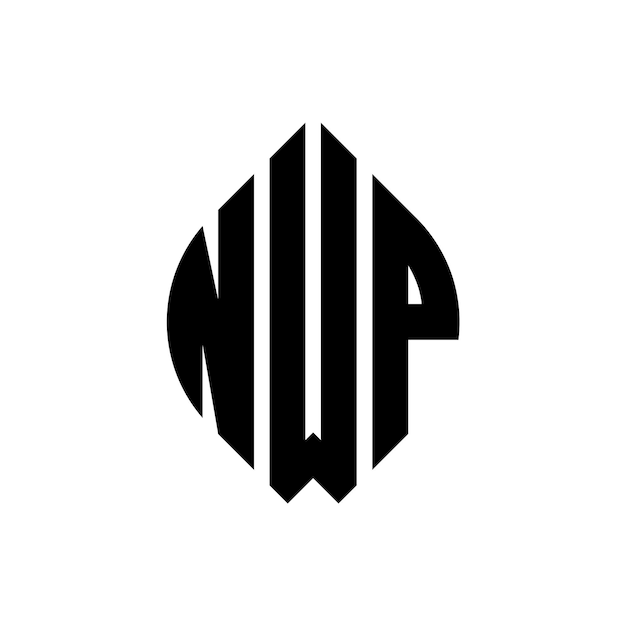 El diseño del logotipo de la letra del círculo NWP con forma de círculo y elipse las letras de la elipse NWP con estilo tipográfico las tres iniciales forman un logotipo del círculo el emblema del círculo del NWP el monograma abstracto la letra marca el vector