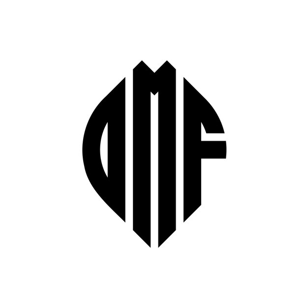 Diseño del logotipo de la letra del círculo OMF con forma de círculo y elipse Letras de la elipse OMF con estilo tipográfico Las tres iniciales forman un logotipo del círcolo OMF Emblema del círculo Monograma Abstracto Letra Marca Vector
