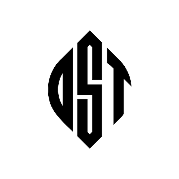 Diseño del logotipo de la letra del círculo OST con forma de círculo y elipse Letras de la elipse OST con estilo tipográfico Las tres iniciales forman un logotipo del circulo OST Emblema del círculo Monograma Abstracto Letra Marca Vector