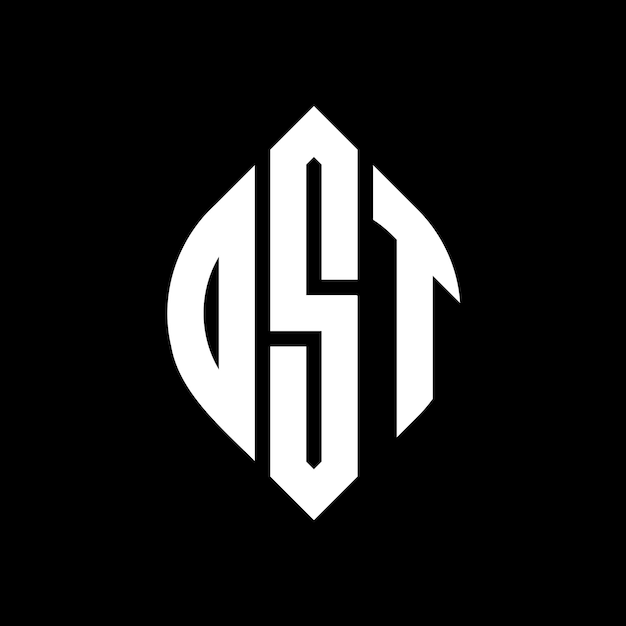Diseño del logotipo de la letra del círculo OST con forma de círculo y elipse Letras de la elipse OST con estilo tipográfico Las tres iniciales forman un logotipo del circulo OST Emblema del círculo Monograma Abstracto Letra Marca Vector