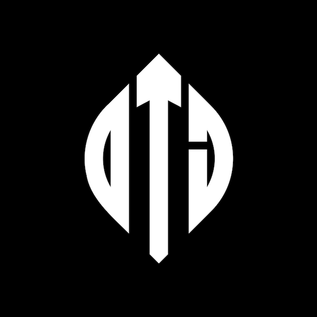 El diseño del logotipo de la letra del círculo OTJ con forma de círculo y elipse las letras de la elipse OTJ con estilo tipográfico las tres iniciales forman un logotipo del circulo OTJ emblema del círculo monograma abstracto letra marca vector