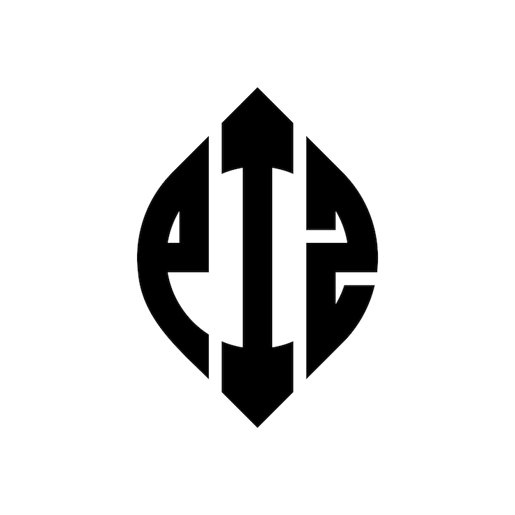 Vector diseño del logotipo de la letra del círculo piz con forma de círculo y elipse letras de la elipse piz con estilo tipográfico las tres iniciales forman un logotipo del círculo piz emblema del círculo monograma abstracto letra marca vector