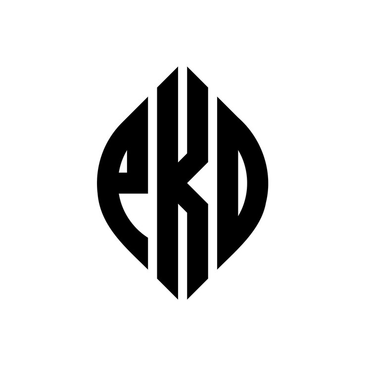 Vector diseño del logotipo de la letra del círculo pkd con forma de círculo y elipse letras elípticas pkd con estilo tipográfico las tres iniciales forman un logotipo del círculo