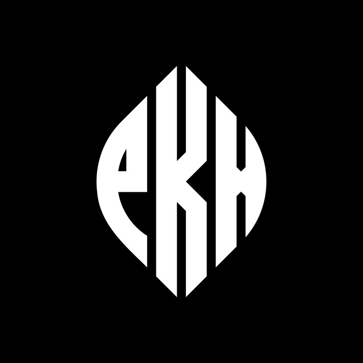 Vector diseño del logotipo de la letra del círculo pkx con forma de círculo y elipse letras de la elipse pkx con estilo tipográfico las tres iniciales forman un logotipo del círculo