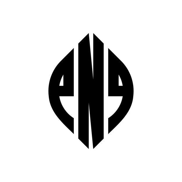 Diseño del logotipo de la letra del círculo PNQ con forma de círculo y elipse Letras de la elipse PNQ con estilo tipográfico Las tres iniciales forman un logotipo del círculo CNQ Círculo Emblema Monograma Abstracto Letra Marca Vector