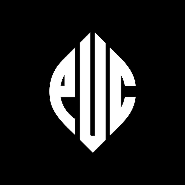 Diseño del logotipo de la letra del círculo PUC con forma de círculo y elipse Letras de la elipse PUC con estilo tipográfico Las tres iniciales forman un logotipo del círculo Emblema del Círculo PUC Monograma Abstracto Letra Marca Vector