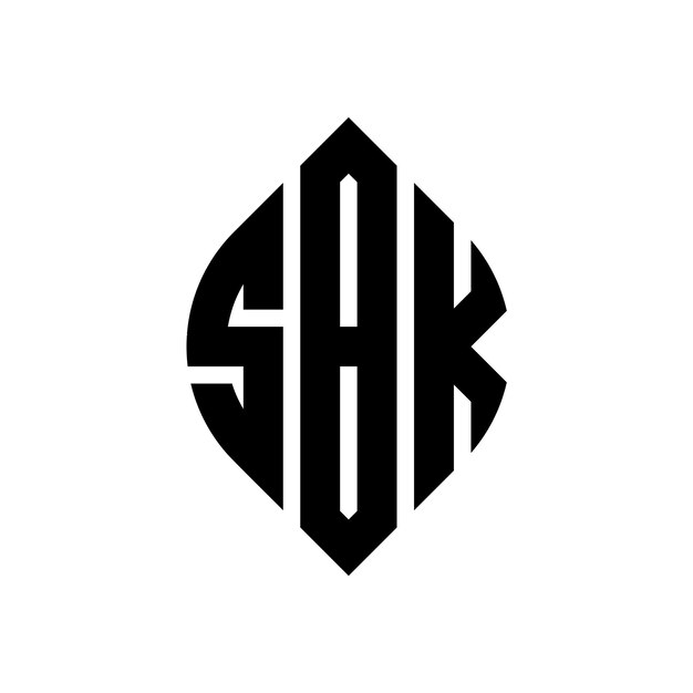 Diseño del logotipo de la letra del círculo SBK con forma de círculo y elipse Letras de la elipse SBK con estilo tipográfico Las tres iniciales forman un logotipo del círculo