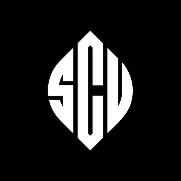 Diseño del logotipo de la letra del círculo SCU con forma de círculo y elipse Letras de la elipse SCU con estilo tipográfico Las tres iniciales forman un logotipo del círculo