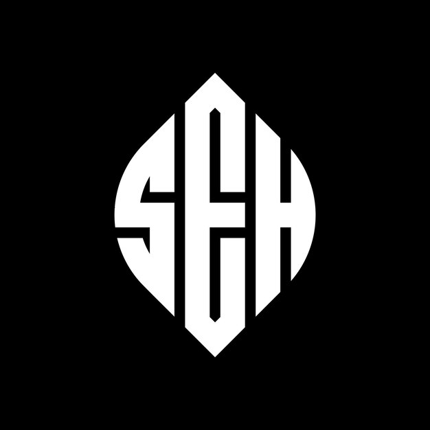 Diseño del logotipo de la letra del círculo SEH con forma de círculo y elipse Letras de la elipse SEH con estilo tipográfico Las tres iniciales forman un logotipo del círculo SeH Emblema del círculo Monograma Abstracto Letra Marca Vector