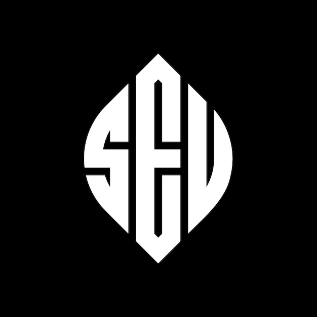 El diseño del logotipo de la letra del círculo SEU con forma de círculo y elipse Las letras de la elipse SEU con estilo tipográfico Las tres iniciales forman un logotipo del círculo
