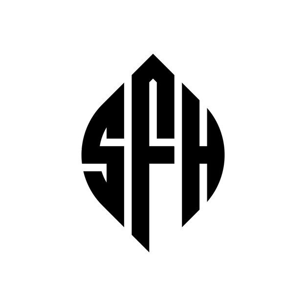 Diseño del logotipo de la letra del círculo SFH con forma de círculo y elipse Letras de la elipse SFH con estilo tipográfico Las tres iniciales forman un logotipo del círculo El emblema del círculo FFH Monograma Abstracto Letra Marca Vector