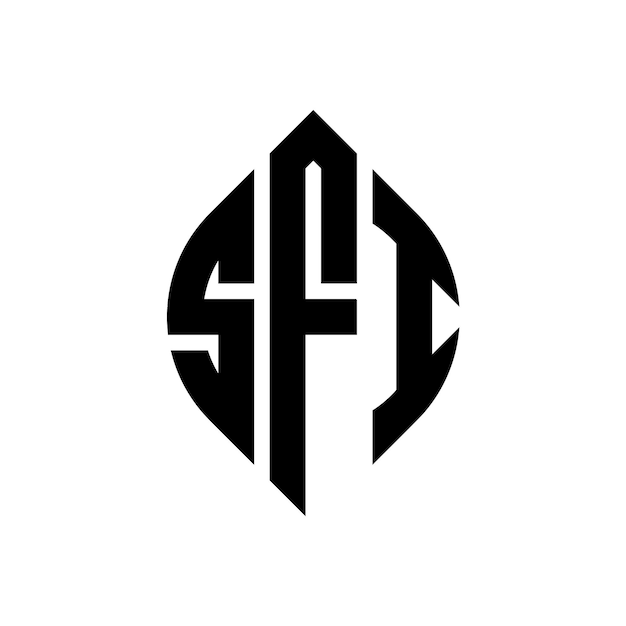 Diseño del logotipo de la letra del círculo SFI con forma de círculo y elipse Letras de la elipse SFI con estilo tipográfico Las tres iniciales forman un logotipo del círculo