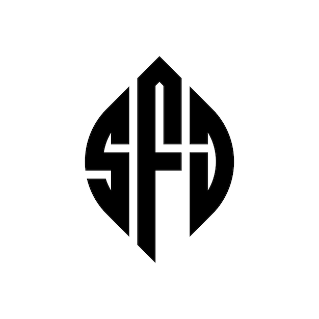 El diseño del logotipo de la letra del círculo SFJ con forma de círculo y elipse Las letras de la elipse SFJ con estilo tipográfico Las tres iniciales forman un logotipo del círculo