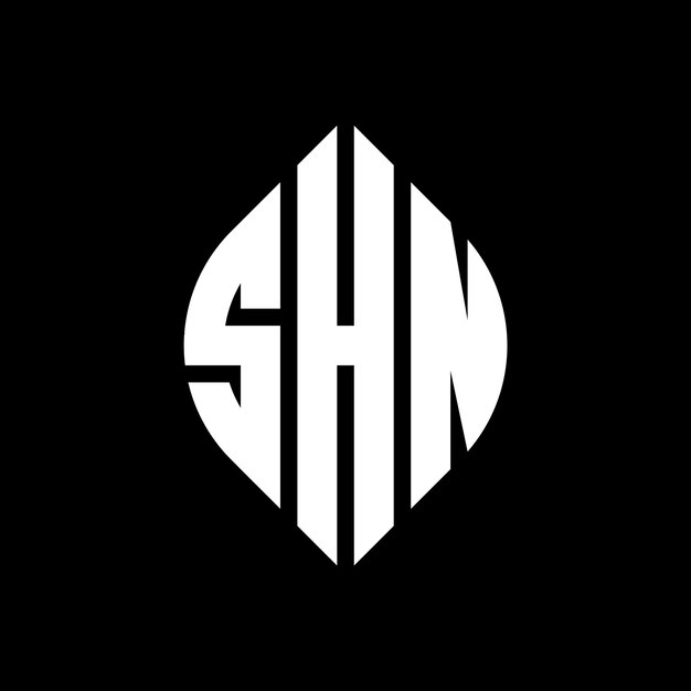 Diseño del logotipo de la letra del círculo SHN con forma de círculo y elipse Letras de la elipse SHN con estilo tipográfico Las tres iniciales forman un logotipo del círculo