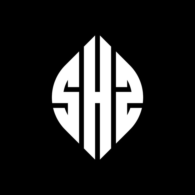 Vector diseño del logotipo de la letra del círculo shz con forma de círculo y elipse letras de la elipse shz con estilo tipográfico las tres iniciales forman un logotipo del círculo