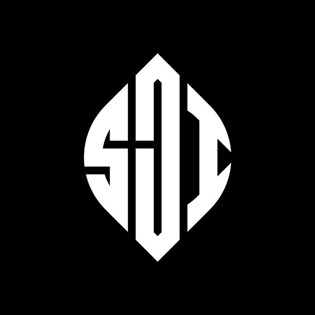 Diseño del logotipo de la letra del círculo SJI con forma de círculo y elipse Letras de la elipse SJI con estilo tipográfico Las tres iniciales forman un logotipo del círculo