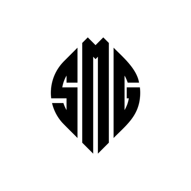 Vector diseño del logotipo de la letra del círculo smg con forma de círculo y elipse letras de la elipse smg con estilo tipográfico las tres iniciales forman un logotipo del círculo emblema de smg círculo monograma abstracto letra marca vector