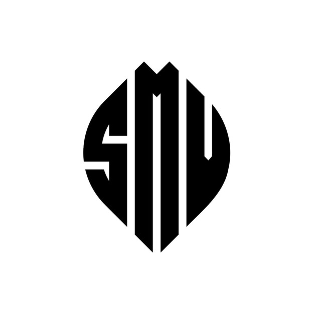 Vector diseño del logotipo de la letra del círculo smv con forma de círculo y elipse letras de la elipse smv con estilo tipográfico las tres iniciales forman un logotipo del círcolo smv emblema del círculo abstracto monograma letra marca vector