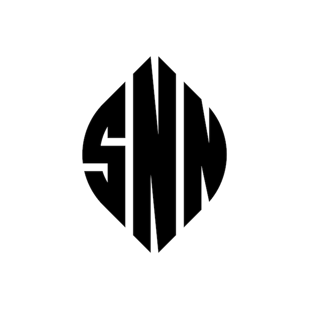 Diseño del logotipo de la letra del círculo SNN con forma de círculo y elipse Letras de la elipse SNN con estilo tipográfico Las tres iniciales forman un logotipo del círculo