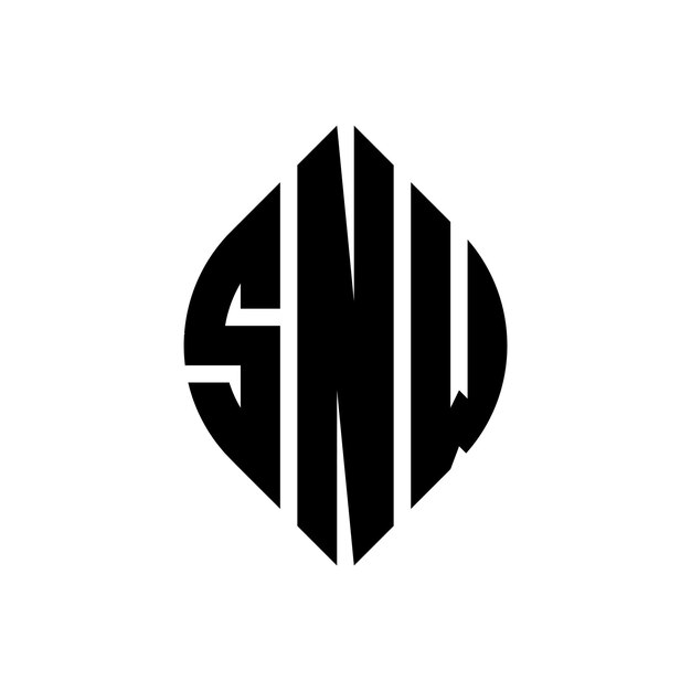Diseño del logotipo de la letra del círculo SNW con forma de círculo y elipse Letras de la elipse SNW con estilo tipográfico Las tres iniciales forman un logotipo del círculo