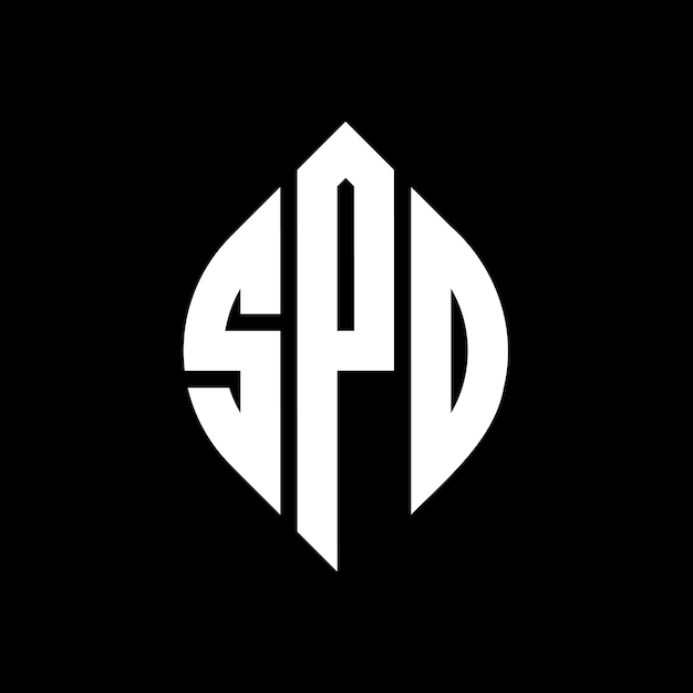 Diseño del logotipo de la letra del círculo SPD con forma de círculo y elipse