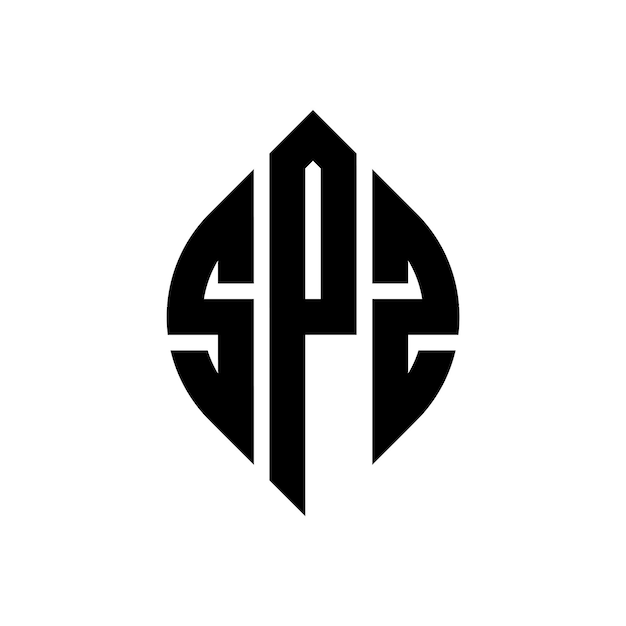 Diseño del logotipo de la letra del círculo SPZ con forma de círculo y elipse Letras de la elipse SPZ con estilo tipográfico Las tres iniciales forman un logotipo del círculo ESPZ Emblema del círculo Monograma Abstracto Letra Marca Vector
