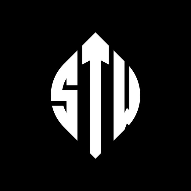 Diseño del logotipo de la letra del círculo STW con forma de círculo y elipse Letras de la elipse STW con estilo tipográfico Las tres iniciales forman un logotipo del círculo S T W Emblema del círculo Monograma Abstracto Letra Marca Vector