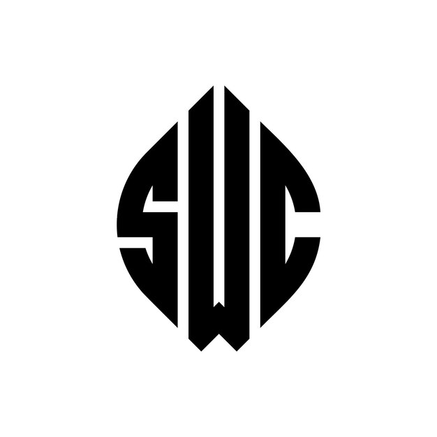 Diseño del logotipo de la letra del círculo SWC con forma de círculo y elipse Letras de la elipse SWC con estilo tipográfico Las tres iniciales forman un logotipo del círculo Logotipo del círcolo SWC Emblema Abstracto Monograma Letra Marca Vector