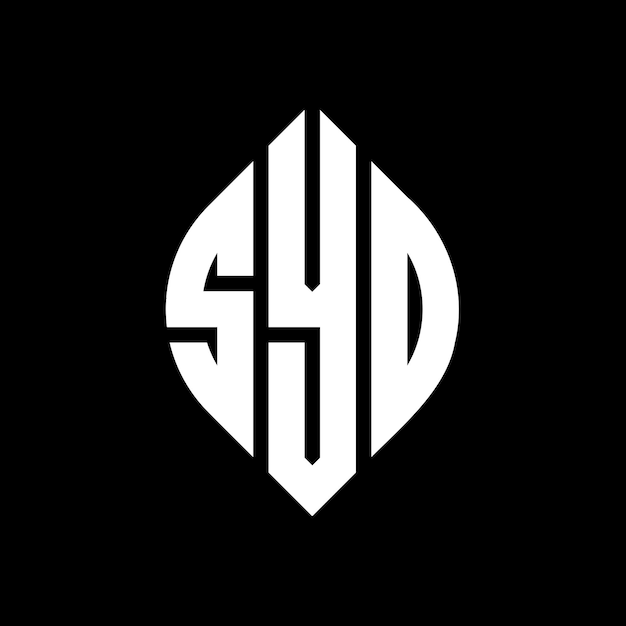 Diseño del logotipo de la letra del círculo SYD con forma de círculo y elipse Letras de la elipse SYD con estilo tipográfico Las tres iniciales forman un logotipo del círculo