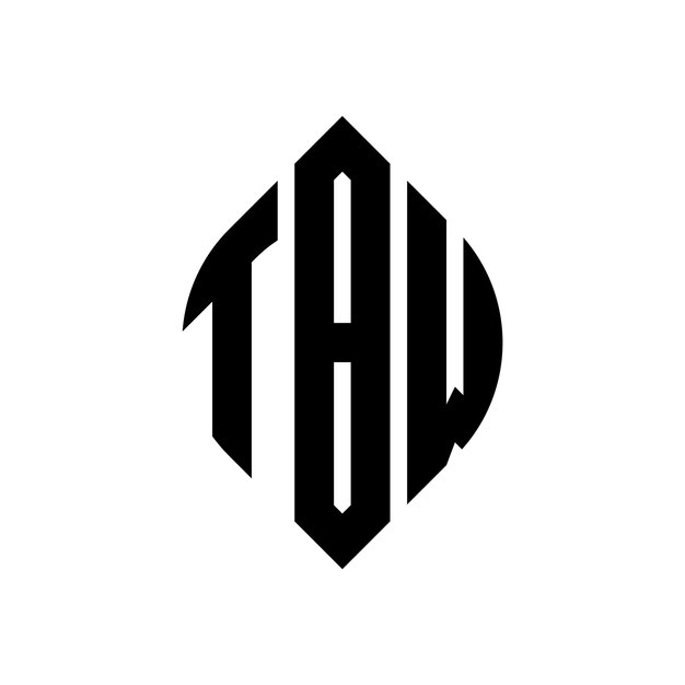 Diseño del logotipo de la letra del círculo TBW con forma de círculo y elipse Letras de la elipse TBW con estilo tipográfico Las tres iniciales forman un logotipo del círculo