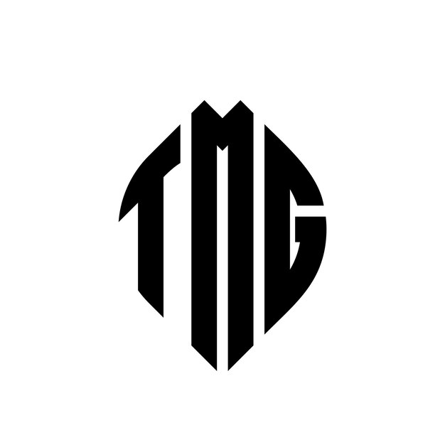 Diseño del logotipo de la letra del círculo TMG con forma de círculo y elipse Letras de la elipse TMG con estilo tipográfico Las tres iniciales forman un logotipo del círculo
