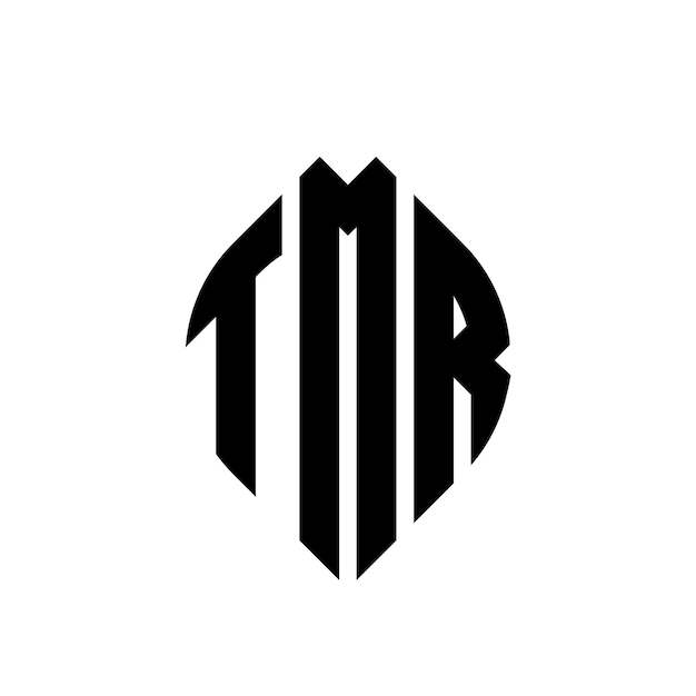 Diseño del logotipo de la letra del círculo TMR con forma de círculo y elipse Letras de la elipse TMR con estilo tipográfico Las tres iniciales forman un logotipo del círculo