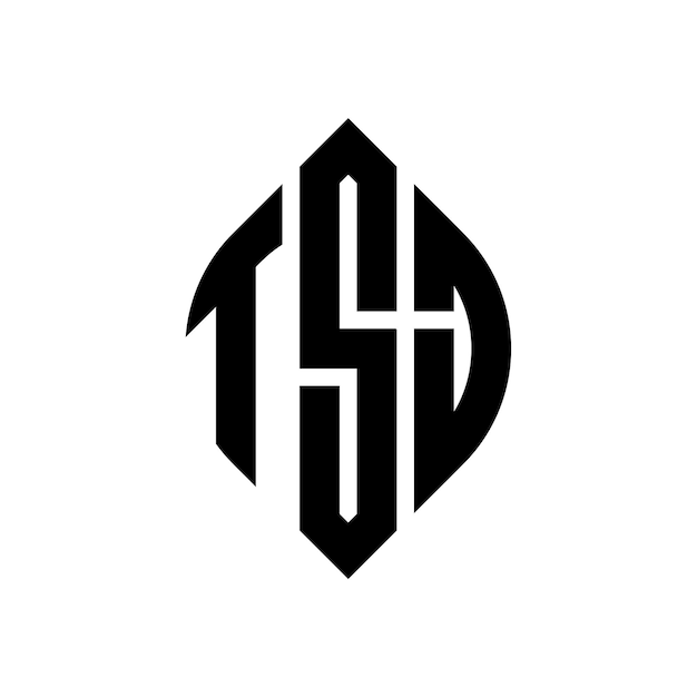 Diseño del logotipo de la letra del círculo TSJ con forma de círculo y elipse Letras de la elipse TSJ con estilo tipográfico Las tres iniciales forman un logotipo del círculo