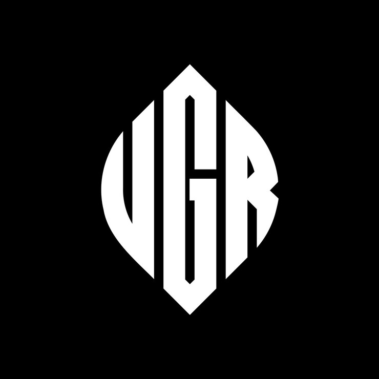 Vector el diseño del logotipo de la letra del círculo ugr con forma de círculo y elipse ugr letras elípticas con estilo tipográfico las tres iniciales forman un logotipo del círcolo ugr círculo emblema monograma abstracto carta marca vector