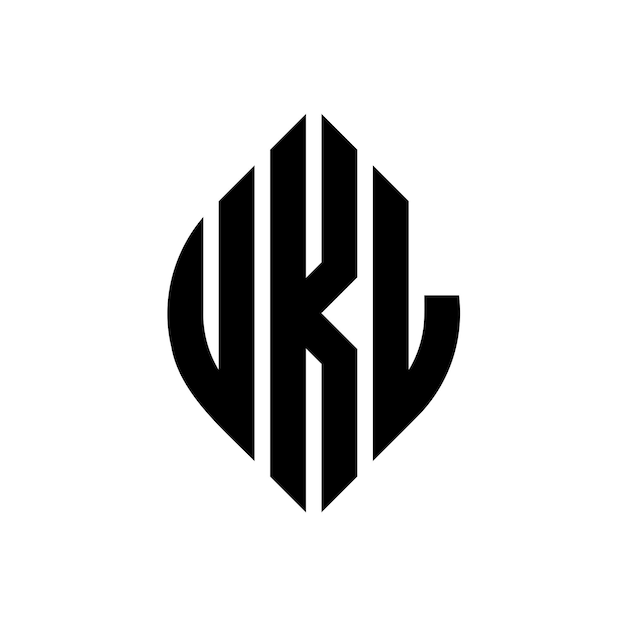 El diseño del logotipo de la letra del círculo UKL con forma de círculo y elipse Las letras de la elipse UKL con estilo tipográfico Las tres iniciales forman un logotipo del círculo Emblema del círculo Abstracto Monograma Letra Marca Vector