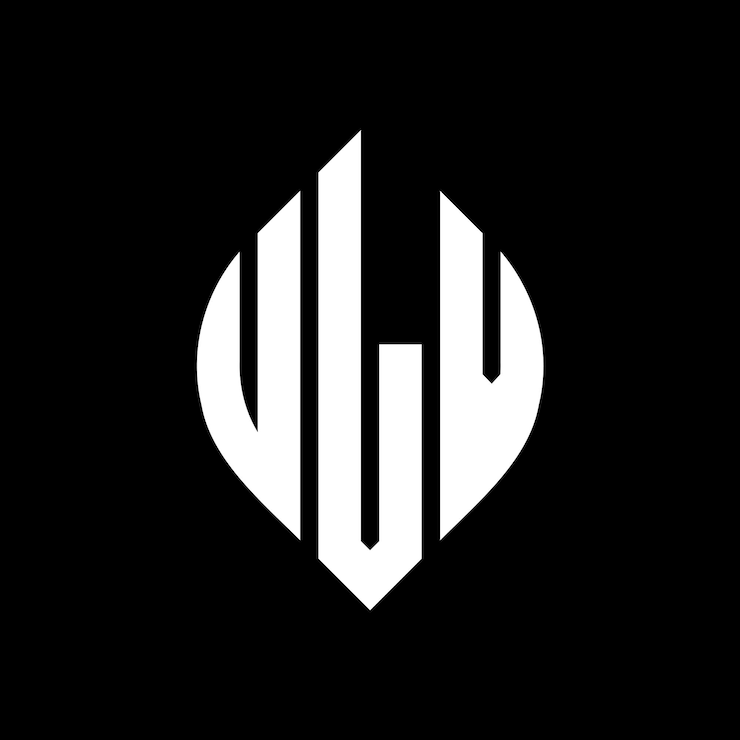 Vector el diseño del logotipo de la letra del círculo ulv con forma de círculo y elipse las letras de la elipse ulv con estilo tipográfico las tres iniciales forman un logotipo del círculo el emblema del círculo de ulv el monograma abstracto la letra marca el vector