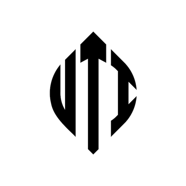 Vector el diseño del logotipo de la letra del círculo uti con forma de círculo y elipse las letras de la elipse uti con estilo tipográfico las tres iniciales forman un logotipo del círculo el emblema del círculo de uti el monograma abstracto la letra marca el vector