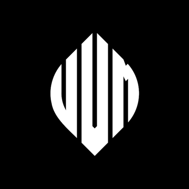 El diseño del logotipo de la letra del círculo UVM con forma de círculo y elipse Las letras de la elipse UVM con estilo tipográfico Las tres iniciales forman un logotipo del círculo El emblema del círculo de UVM El monograma abstracto La letra marca el vector