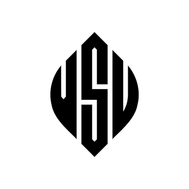 Diseño del logotipo de la letra del círculo VSU con forma de círculo y elipse Letras de la elipse VSU con estilo tipográfico Las tres iniciales forman un logotipo del círculo