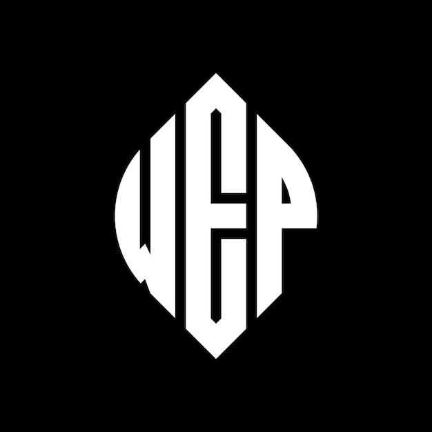 Diseño del logotipo de la letra del círculo WEP con forma de círculo y elipse Letras de la elipse WEP con estilo tipográfico Las tres iniciales forman un logotipo del círculo