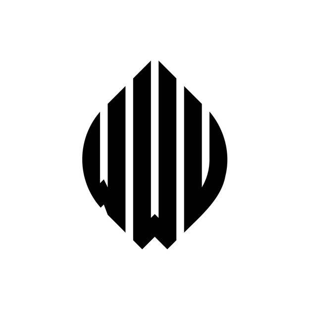 Diseño del logotipo de la letra del círculo WWU con forma de círculo y elipse Letras de la elipse WWU con estilo tipográfico Las tres iniciales forman un logotipo del círculo WU Emblema del círculo Monograma Abstracto Letra Marca Vector