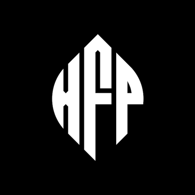 Diseño del logotipo de la letra del círculo XFP con forma de círculo y elipse Letras de la elipse XFP con estilo tipográfico Las tres iniciales forman un logotipo del círculo Emblema de la circunferencia XFP Monograma Abstracto Letra Marca Vector