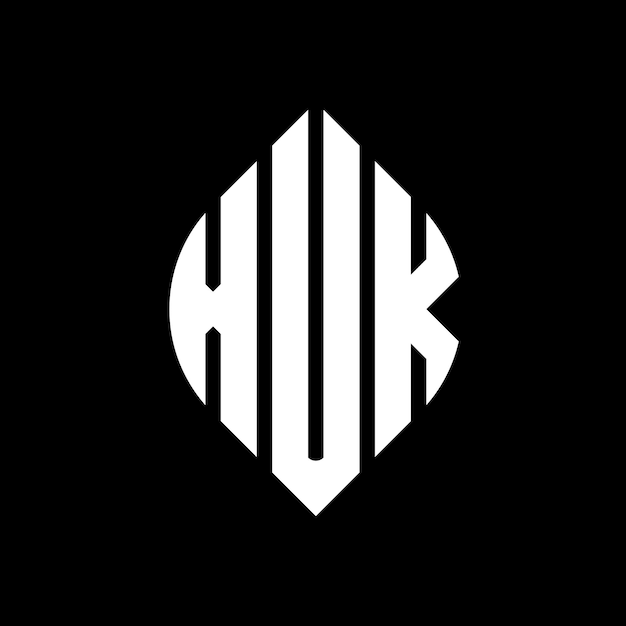 Diseño del logotipo de la letra del círculo XUK con forma de círculo y elipse XUK letras elípticas con estilo tipográfico Las tres iniciales forman un logotipo del círculoXUK Círculo Emblema Monograma Abstracto Carta Marca Vector