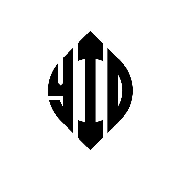 Vector el diseño del logotipo de la letra del círculo yio con forma de círculo y elipse las letras de la elipse yio con estilo tipográfico las tres iniciales forman un logotipo del círculo